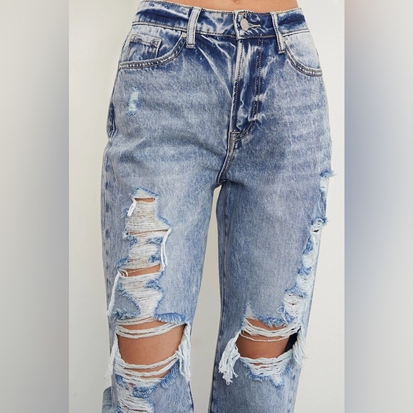 Insane Gene Stonewashed High Waist Ripped Boyfriend Jeans Size 11/29 - Picture 8 of 14